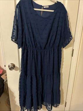 Navy Textured Midi Dress